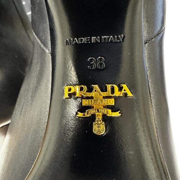 NEW Prada Black Leather Round Toe Platform Block Heel Ankle Boots Size 38 / US 8 - Picture 8 of 11